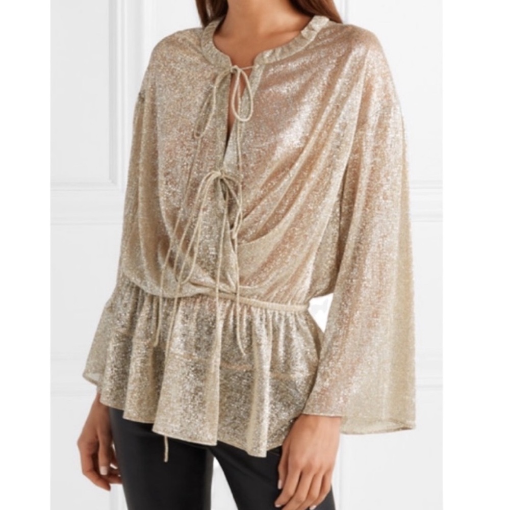 IRO Paris Spacious Top | Golden silver metallic tie up top sz 40